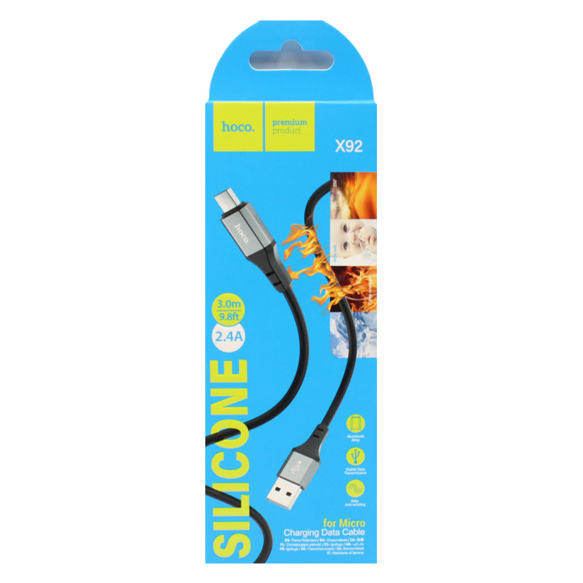 Кабель HOCO X92 Honest Micro USB, 2.4A, длина 3 метра, цвет черный