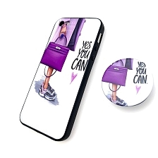 Чехол накладка для APPLE iPhone 5, 5S, SE, силикон с поп сокетом, рисунок Девушка с фиолетовой сумкой.