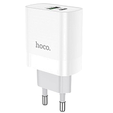 СЗУ (Сетевое зарядное устройство) HOCO C80A Rapido, 20W, 1 USB Type C, 1 USB, QC3.0, PD20W, цвет белый