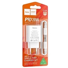 СЗУ (Сетевое зарядное устройство) HOCO C143A Benefit с кабелем USB Type C на USB Type C, 20W, 1 USB Type C, PD20W, длина 1 метр, цвет белый