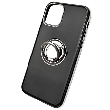 Чехол накладка для APPLE iPhone 11 Pro, силикон, глянец, с лого, металлическое кольцо, цвет черный.