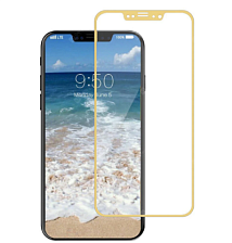 Защитное стекло 3D для APPLE iPhone X золотистый кант TIGER.