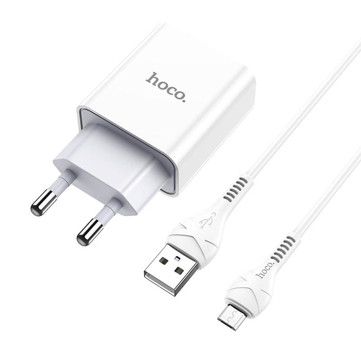 СЗУ (сетевое зарядное устройство) HOCO C81A Asombroso, адаптер 1 USB, 5V-2.1A, кабель micro USB, цвет белый