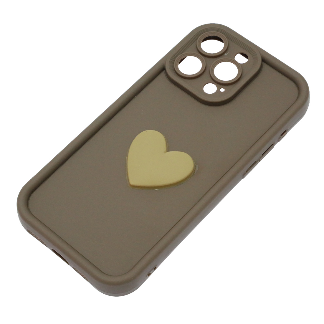 Чехол накладка для APPLE iPhone 15 Pro Max, силикон, 3D сердце, защита камеры, бортики, цвет коричневый