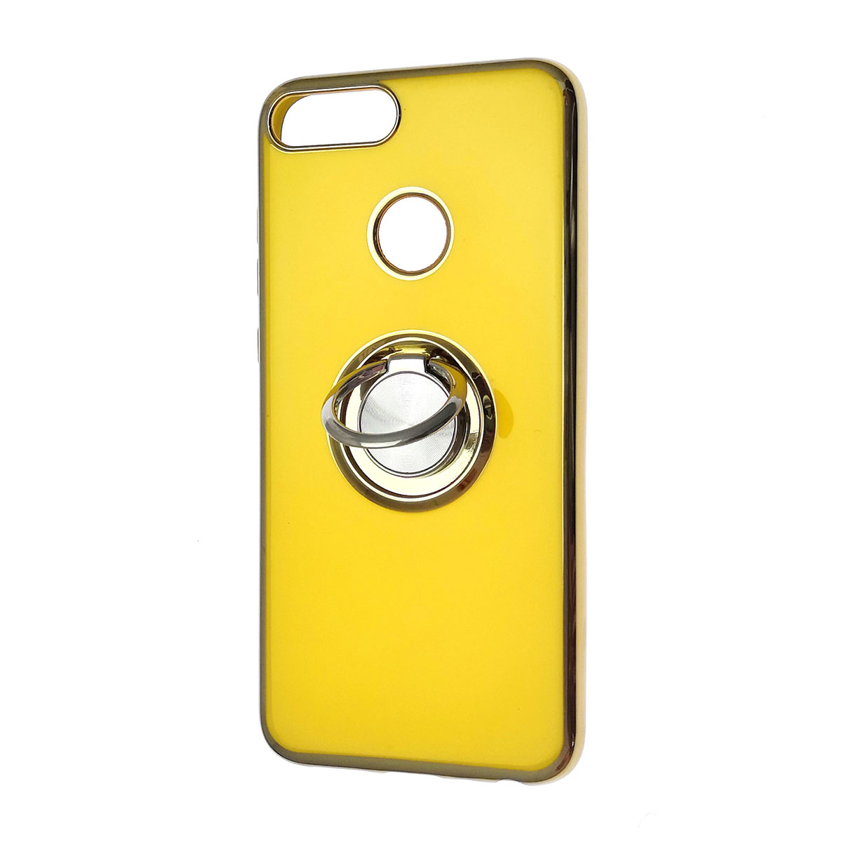 Чехол накладка для HUAWEI Honor 9 Lite, Honor 9 Lite Premium, силикон, глянец, с логотипом, кольцо держатель, цвет желтый.