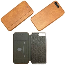 Чехол-книжка в бок для APPLE iPhone 7/8 Plus (5.5"), экокожа, с визитницей, на магните, цвет светло-коричневый NEW.