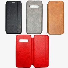 Чехол-книжка для SAMSUNG Galaxy S10 PLUS (SM-G975), искусственная кожа, основа силикон, на магните, с визитницей, цвет красный NEW.