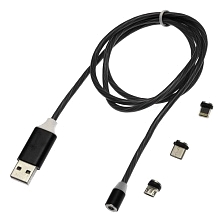 Магнитный зарядный кабель X-CABLE 360° Metal Magnetic Cable с насадками APPLE Lightning 8-pin, Micro USB, Type-C, длина 1 метр, цвет черный | Все по 150
