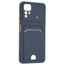 Чехол накладка BUTTON для XIAOMI Redmi Note 12S, защита камеры, силикон, отдел для карт, цвет темно синий