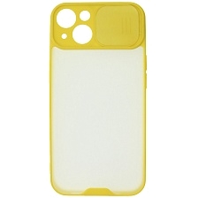 Чехол накладка LIFE TIME для APPLE iPhone 13 (6.1), силикон, пластик, матовый, со шторкой для защиты задней камеры, цвет окантовки желтый
