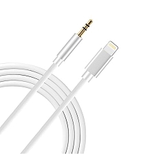 Аудио кабель, переходник JH-023 (FLD-023) Lightning 8-pin на AUX Jack 3.5 mm, длина 1 метр, цвет белый Аудио кабель, переходник JH-023 (FLD-023) Lightning 8-pin на AUX Jack 3.5 mm, длина 1 метр, цвет белый