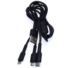 Кабель YESIDO CA41 USB на Micro USB, USB Type C, Lightning 8 pin, 2.4A, длина 1 метр, цвет черный