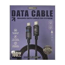 Кабель REMAX C01-СC100W USB Type C на USB Type C, 100W, 5A, длина 1.2 метра, Led дисплей, цвет черный