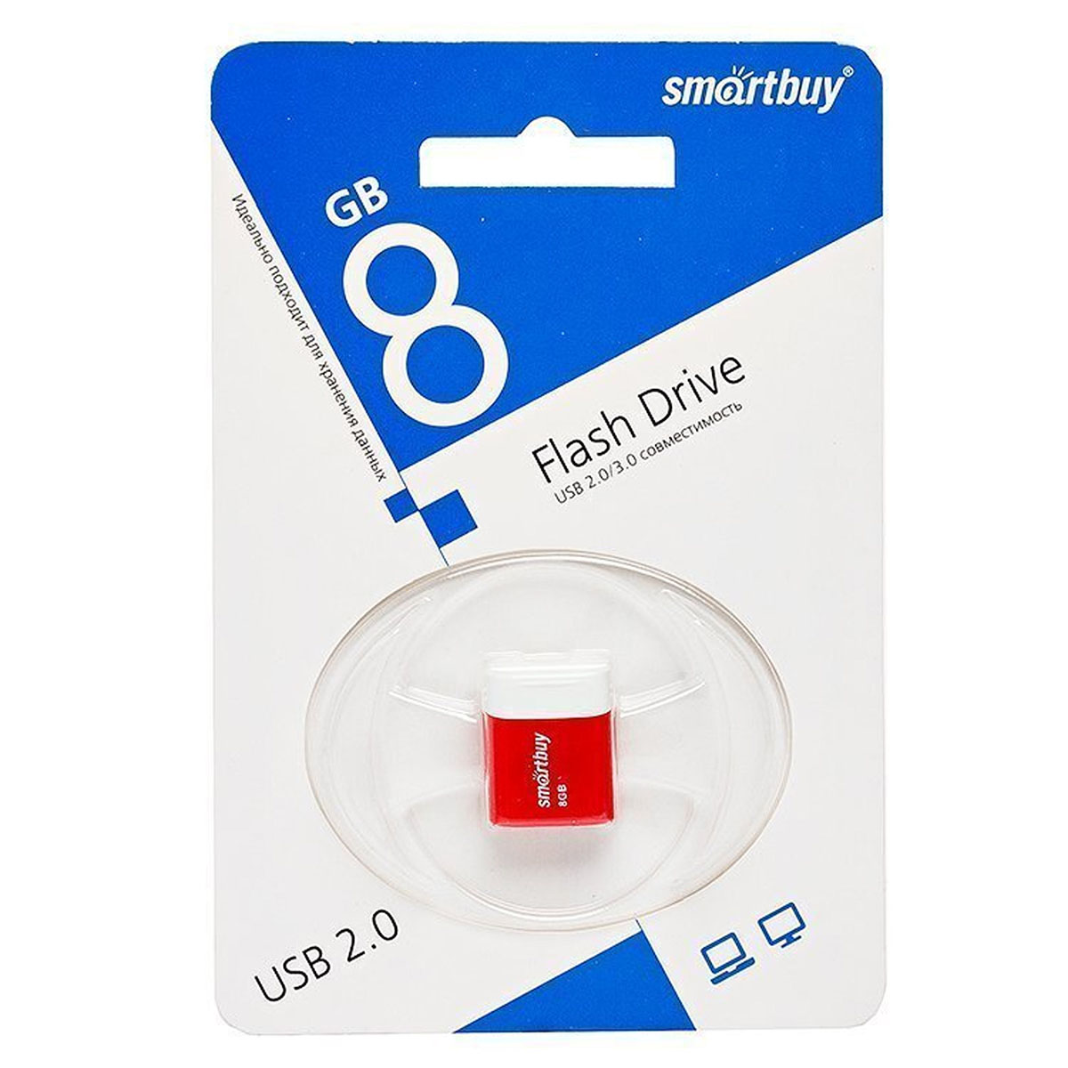 Флешка USB 2.0 8GB SMARTBUY Lara, цвет красный