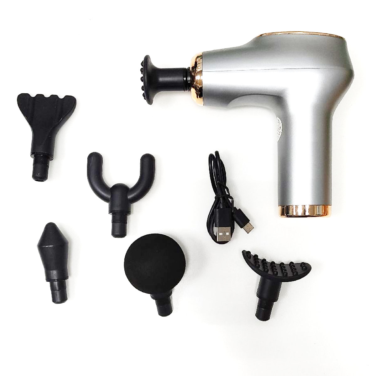 Мышечный массажер ударный JMQ-5108A на аккумуляторе, цвет серебристый (распродажа -50%)