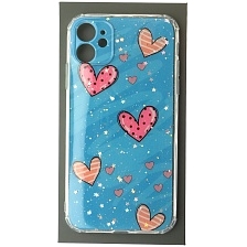 Чехол накладка для APPLE iPhone 11, силикон, глянцевый, блестки, рисунок Сердечки