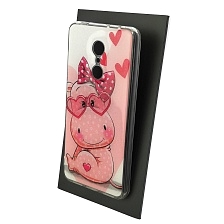 Чехол накладка для XIAOMI Redmi 5, силикон, блестки, глянцевый, рисунок Розовый бегемот в очках