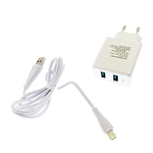 СЗУ (сетевое зарядное устройство) SunPin SP16, 5V-2.4A, в наборе с кабелем APPLE Lightning 8-pin, цвет белый.