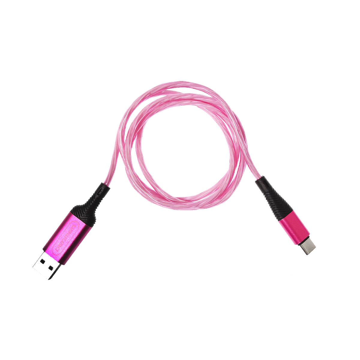 Кабель DENMEN D25T USB Type C, LED подсветка, 2.4A, длина 1 метр, цвет фуксия Кабель DENMEN D25T USB Type C, LED подсветка, 2.4A, длина 1 метр, цвет фуксия