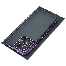 Чехол накладка для APPLE iPhone 15 Pro Max, силикон, защита камеры, стразы, цвет окантовки фиолетовый