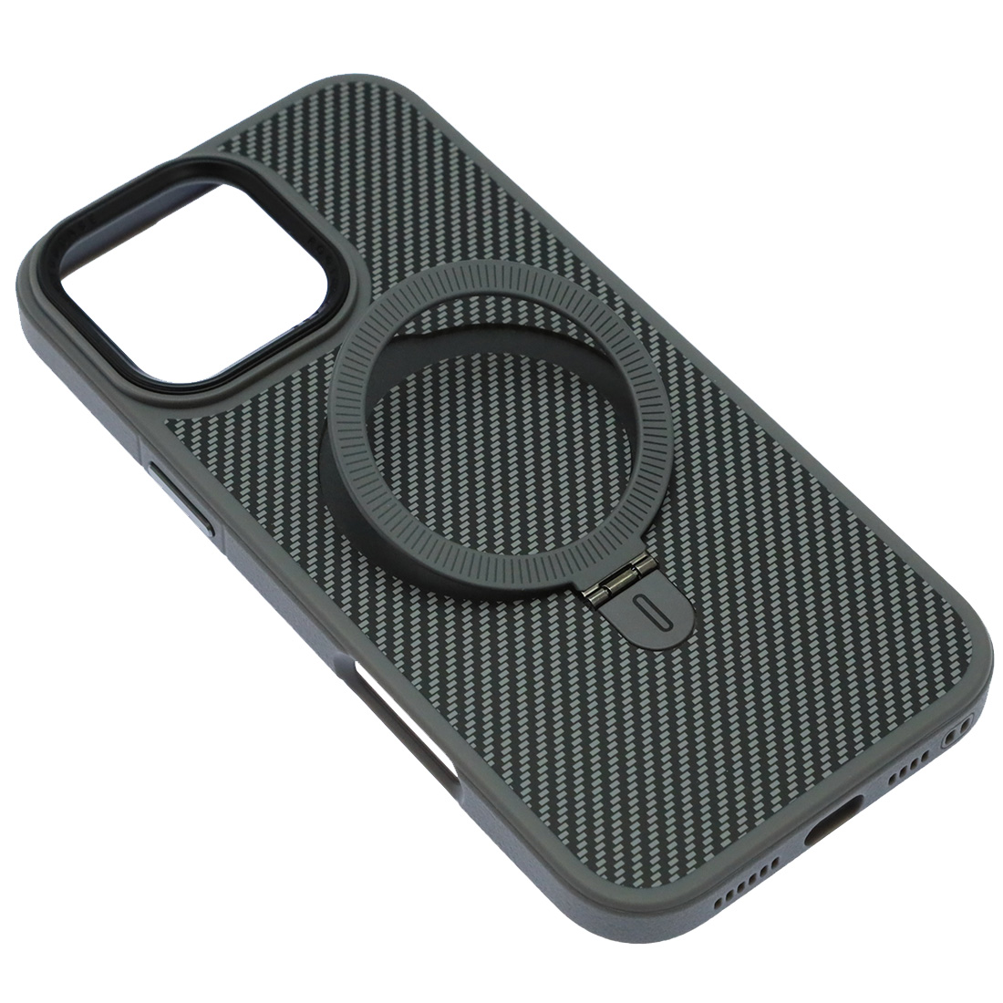Чехол накладка Cabbeen с поддержкой MagSafe для APPLE iPhone 16 Pro Max, подставка, карбон, цвет серый