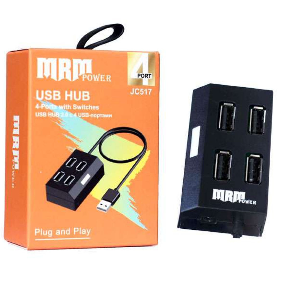 Переходник, хаб концентратор MRM JC517 USB на 4 USB, цвет черный