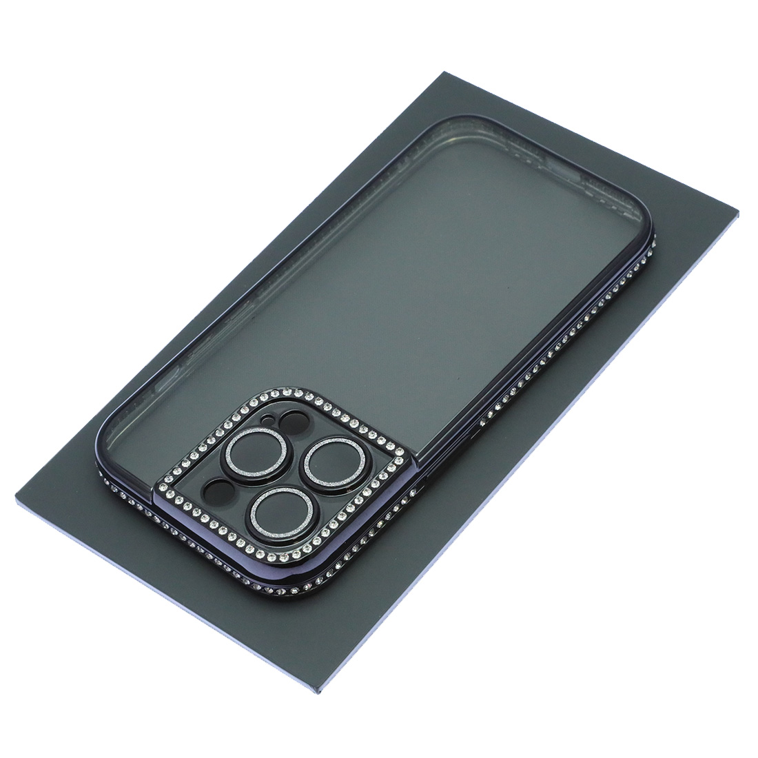 Чехол накладка для APPLE iPhone 14 Pro, силикон, стразы, защита камеры, цвет окантовки черный