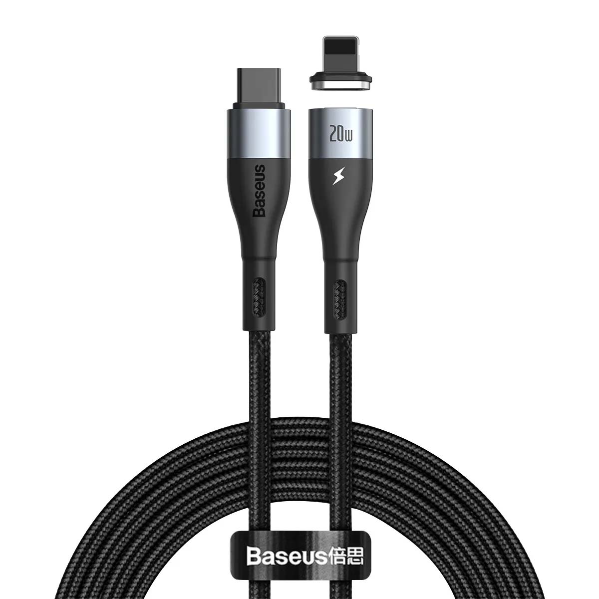 Магнитный кабель Baseus Zinc Magnetic USB Type C на APPLE Lightning 8 pin, 20W, длина 2 метра, цвет черный