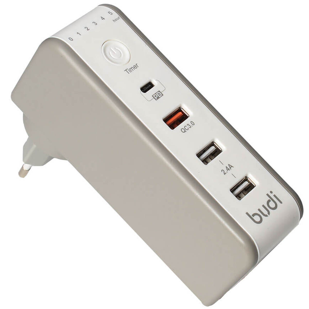 СЗУ (Сетевое зарядное устройство) BUDI M8J301TE, 3 USB, 1 Type-C, таймер отключения, цвет бежевый