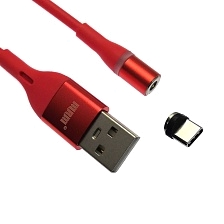 Магнитный зарядный кабель MRM 360t, длина 1 метр, с магнитной насадкой Type-C, цвет красный