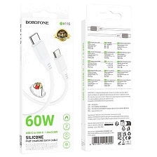 Кабель BOROFONE BX115 Lotto USB Type C на USB Type C, 60W, длина 1 метр, цвет белый Кабель BOROFONE BX115 Lotto USB Type C на USB Type C, 60W, длина 1 метр, цвет белый