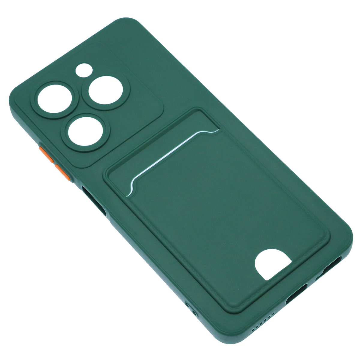 Чехол накладка BUTTON для TECNO Spark 20, TECNO Spark 20C, защита камеры, силикон, отдел для карт, цвет темно зеленый
