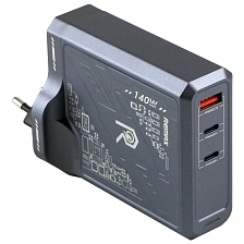 СЗУ (Сетевое зарядное устройство) REMAX RP-U106 GaN Mecha Warrior Series, 1 USB, 2 TYPE-C, 140W, цвет серый