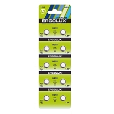 Батарейка ERGOLUX AG10-BP10 (G10, LR1130, LR54, 389A, A189) BL10 Alkaline 1.5V
