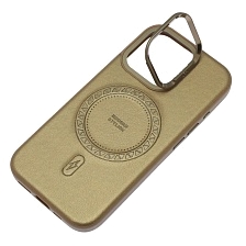Чехол накладка Modern Stylish с поддержкой MagSafe для APPLE iPhone 16 Pro, защита камеры, подставка, экокожа, бархат, цвет золотистый