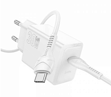 СЗУ (Сетевое зарядное устройство) HOCO N70 PD30W, c кабелем Type-C на Type-C, длина 1 метр, цвет белый