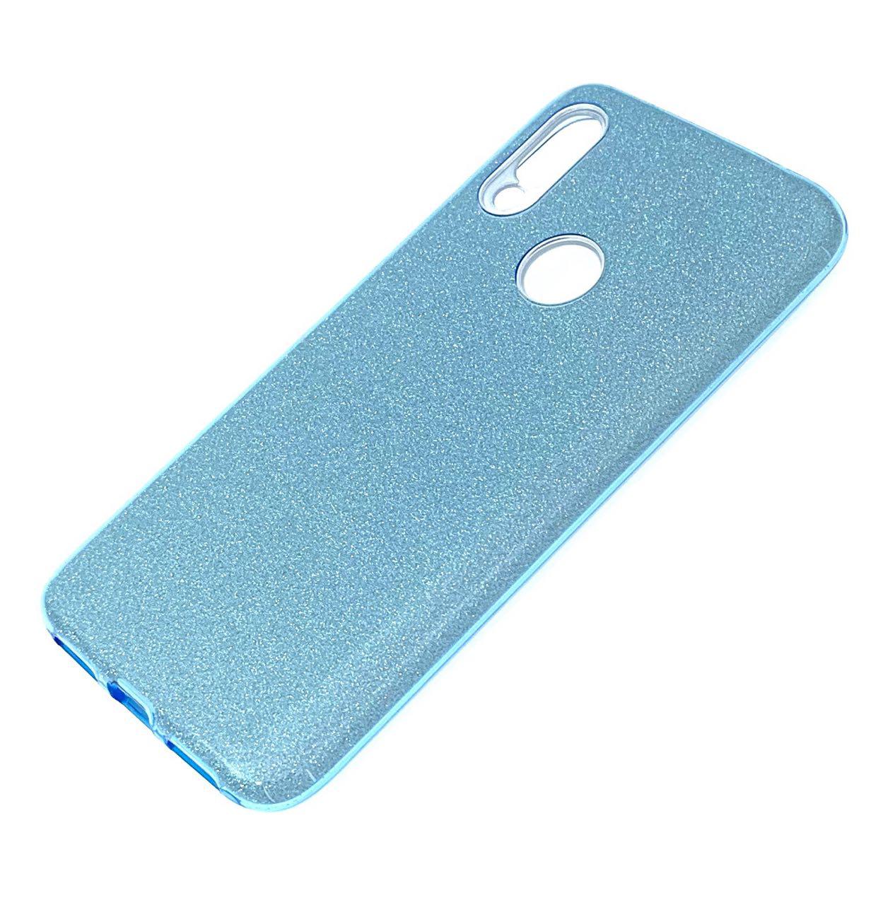 Чехол накладка для XIAOMI Redmi 7, силикон, блёстки, цвет голубой.