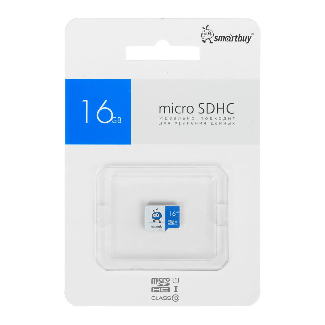 Карта памяти MicroSDHC 16GB SMARTBUY Class 10 UHS-I, без адаптера, цвет бело синий