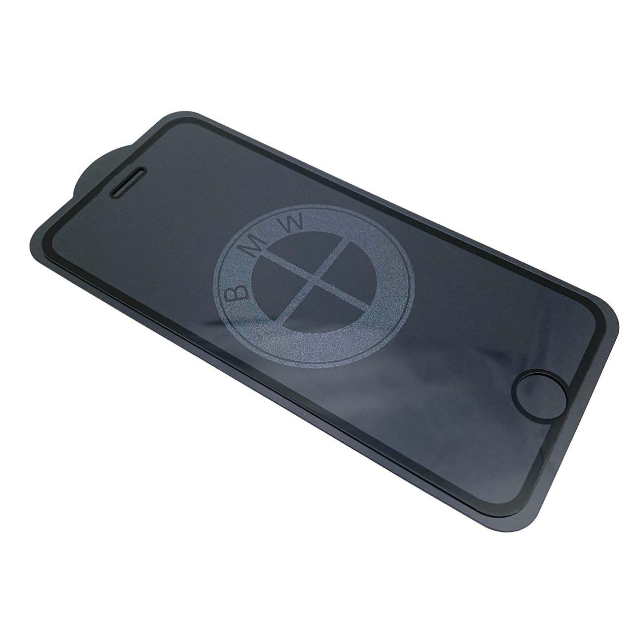 Защитное стекло "9D" GLASS FULL GLUE для APPLE iPhone 7 / 8 (4.7"), с рисунком лого BMW цвет канта черный.