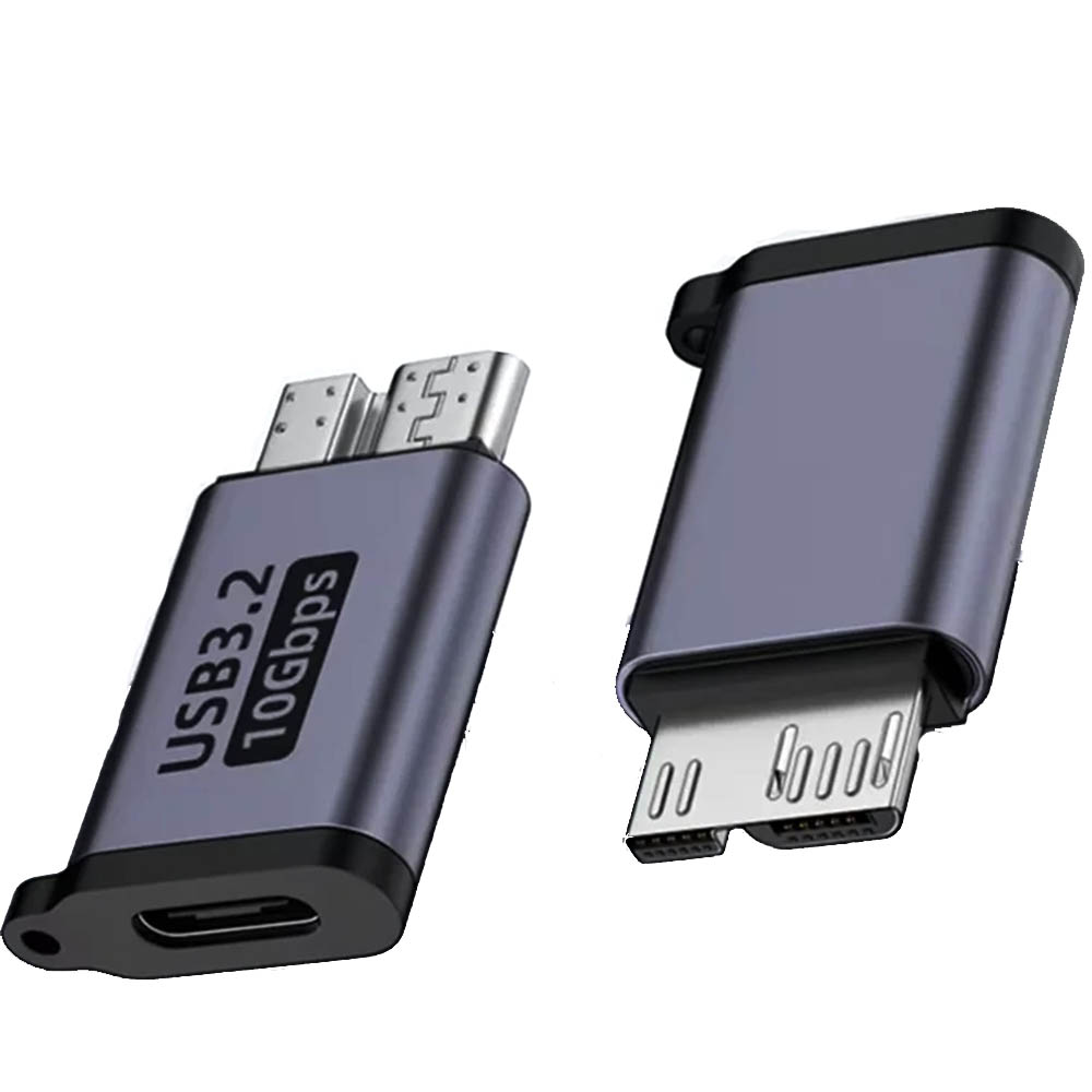 Адаптер, переходник Type-C (мама) на microUSB B (папа), подходит для внешних жестких дисков Seagate, WD West number, Toshiba, Newman, Lenovo, Samsung, Sony, цвет темно серый