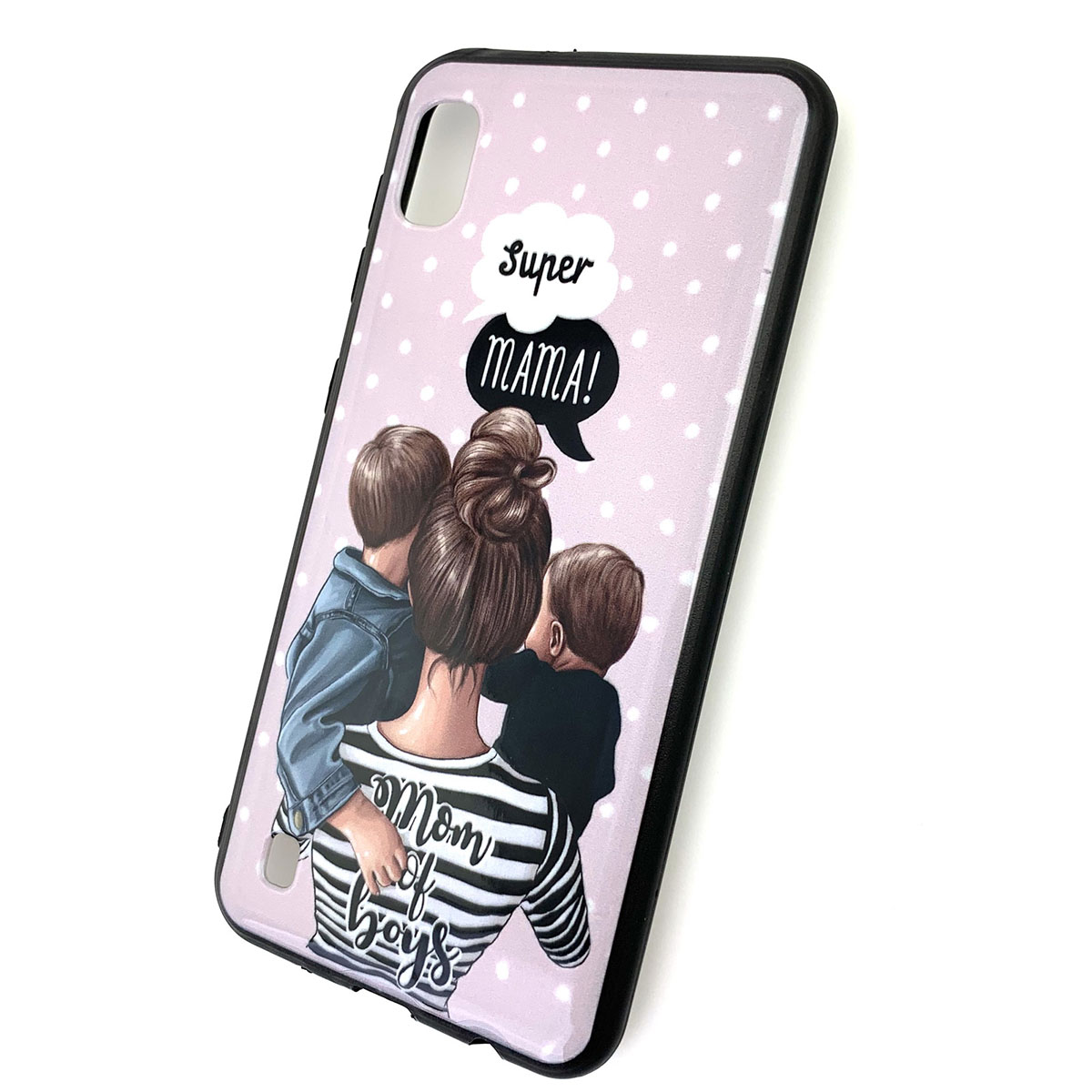 Чехол накладка для SAMSUNG Galaxy A10 (SM-A105), силикон, рисунок super MAMA Mom of boys. Чехол накладка для SAMSUNG Galaxy A10 (SM-A105), силикон, рисунок super MAMA Mom of boys.