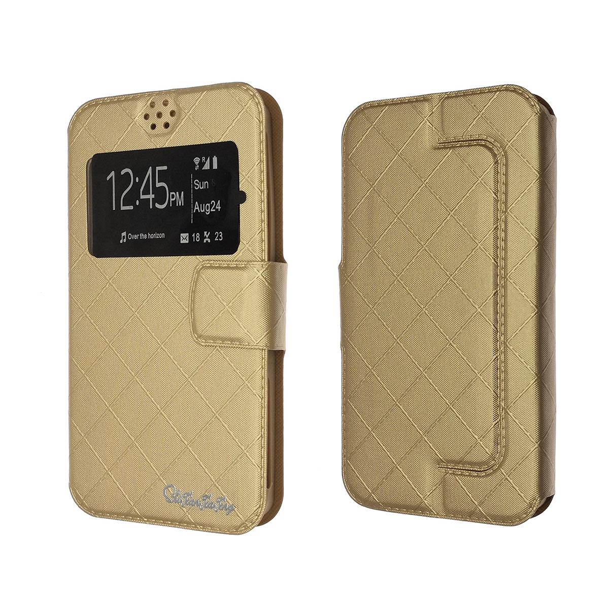 Чехол книжка универсальная для смартфонов размером 4.5 - 5.0, стеганный, цвет золотистый.