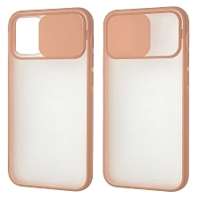Чехол накладка для APPLE iPhone 12 mini (5.4"), силикон, пластик, матовый, со шторкой для защиты задней камеры, цвет окантовки персиковый