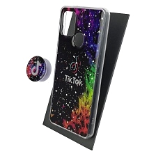 Чехол накладка для SAMSUNG Galaxy A21S (SM-A217), силикон, фактурный глянец, с поп сокетом, рисунок Tik Tok