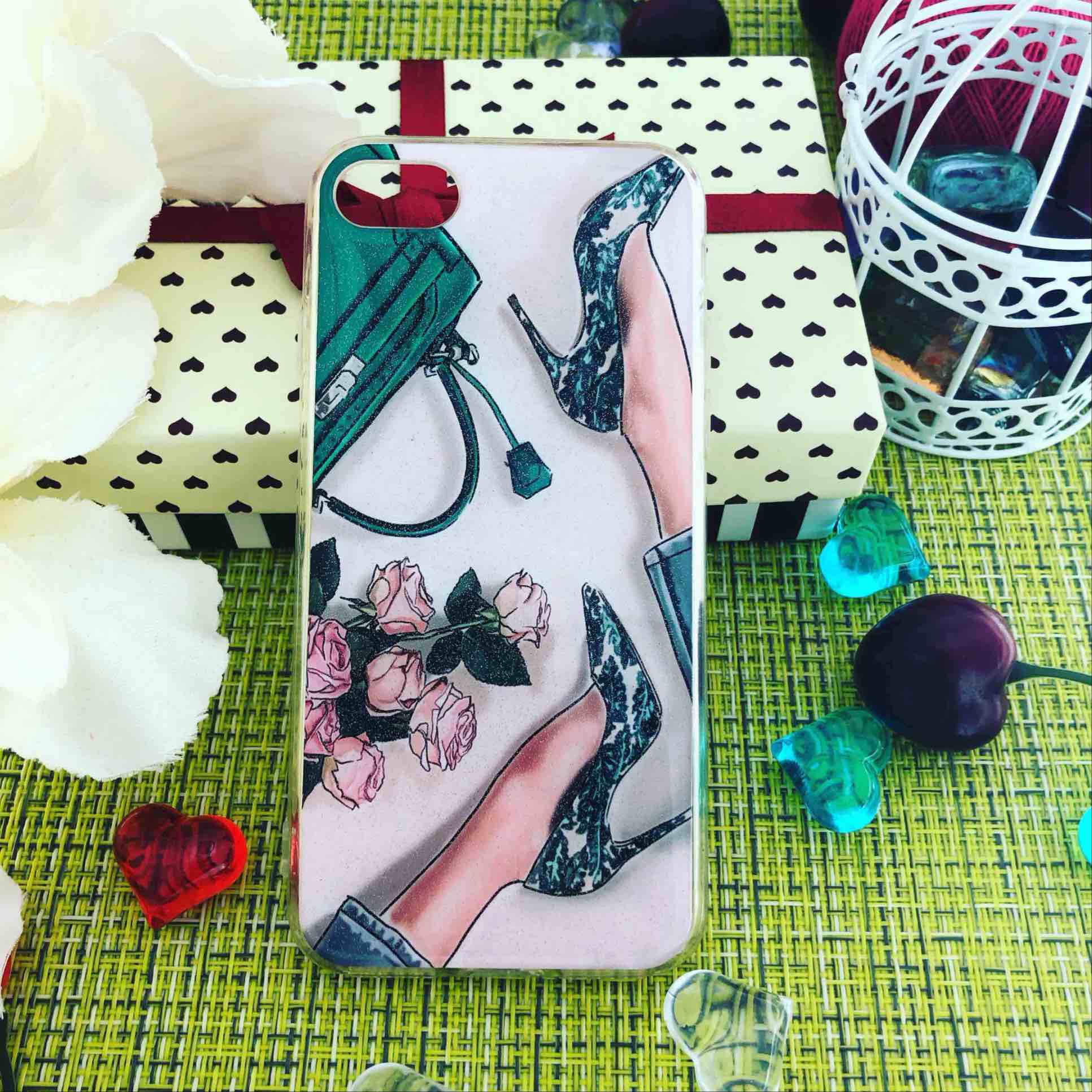 Чехол накладка для APPLE iPhone 7, 8, силикон, рисунок ножки, туфли, сумка и розы.