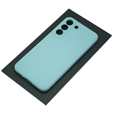 Чехол накладка для SAMSUNG Galaxy S22, силикон, бархат, цвет светло голубой