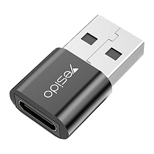 Адаптер, переходник, конвертер YESIDO GS09 USB Type C (мама) на USB A (папа), цвет черный