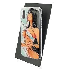 Чехол накладка для APPLE iPhone X, XS, силикон, блестки, глянцевый, рисунок Удивительная девушка