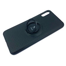 Чехол накладка iFace для HUAWEI Y6 Pro 2019 (MRD-LX2), силикон, металл, кольцо держатель, цвет черный.