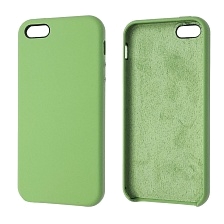 Чехол накладка Silicon Case для APPLE iPhone 5, 5S, SE, силикон, бархат, цвет темно салатовый